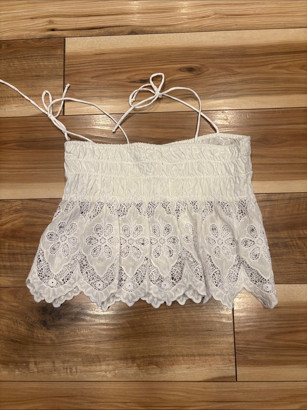 Kimchi Blue White Lace Smocked Eyelet Camisole